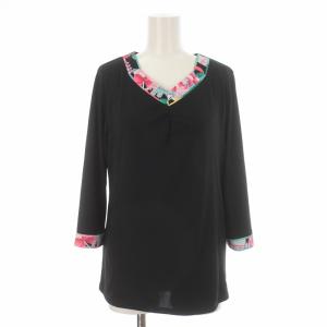 カットソー 長袖 Vネック 切替 40 L 黒 ブラック