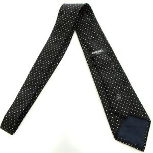 CHANEL ネクタイ レギュラータイ 絹 シルク ドット柄 黒 ブラック