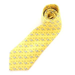 ネクタイ シルク 総柄 レギュラー サバンナ柄 フランス製 黄 イエロー