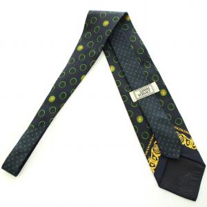 GIANNI VERSACE ネクタイ レギュラータイ 絹 シルク ドット柄 メデューサ 紺 ネイビー 緑 グリーン