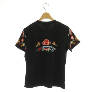 Christian Dior Boutique Tシャツ カットソー 半袖 花柄 ロゴ刺繍 スパンコール フランス製 F38 黒 ブラック