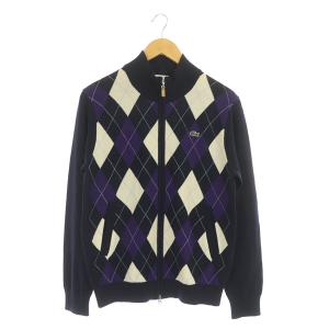 カーディガン ニット 長袖 ジップアップ アーガイル柄 ウール 3 紺 ネイビー