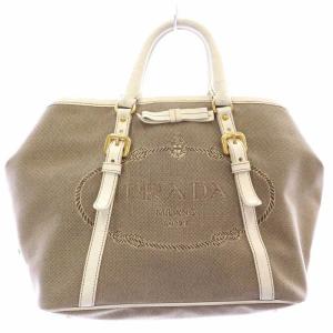 PRADA CANAPA ハンドバッグ キャンバス マグネット ロゴ ベージュ