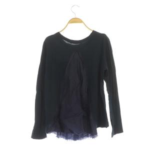 sacai luck カットソー 長袖 チュール サテン 切替 胸ポケット フレア ギャザー 2 紺 ネイビー