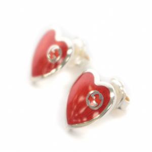 グッチ　GUCCI インターロッキングG ハートピアス　ag925 ピアス インターロッキングG ハート Ag925 シルバー レッド（2023/05