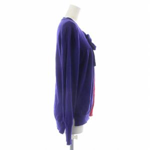 Lois CRAYON ニットカーディガン ウール混 バイカラー 長袖 リボン M 赤 レッド 紫 パープル 16004738