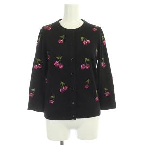 live colorfully カーディガン ニット 七分袖 スパンコール チェリー 刺繍 XS 黒 ブラック