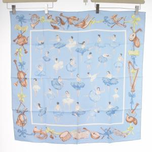 カレ90 スカーフ ラ・ダンス バレリーナ 楽器 シルク ブルー