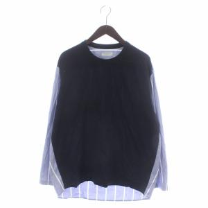 コンビＴシャツ COMBI T SHIRTS カットソー 長袖 切り替え ストライプ柄 M 黒 ブラック 紺 ネイビー 63-03-94-03005