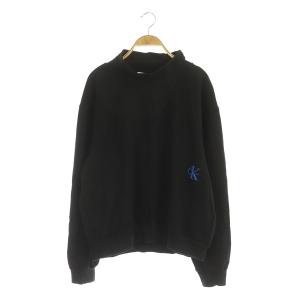 トレーナー スウェット カットソー ハイネック 長袖 刺繍 ワッペン M 黒 ブラック