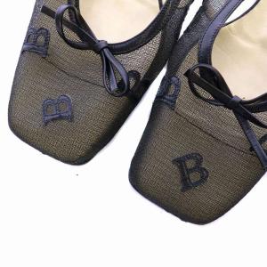 BALLY サンダル パンプス メッシュスリングバック スクエアトゥ ロゴ 4 1/2 22cm 黒 ブラック 2797082A
