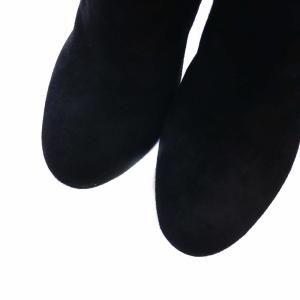 PRADA ミドルブーツ スウェード ラウンドトゥ ハイヒール 編み上げ 37 24cm 黒 ブラック