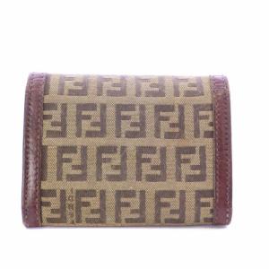 FENDI カードケース キャンバス ズッカ柄 総柄 スナップボタン 茶色 ブラウン