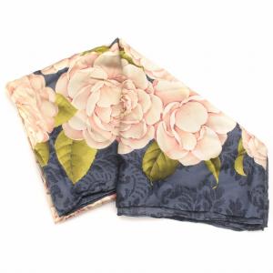 CHANEL スカーフ 花柄 フラワー カメリア 絹 シルク 青 ブルー