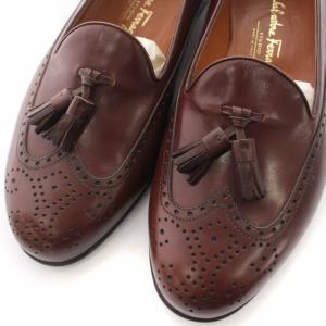 Salvatore Ferragamo ビジネスシューズ タッセルローファー ウイングチップ レザー 10.5 28.5cｍ 茶 ブラウン