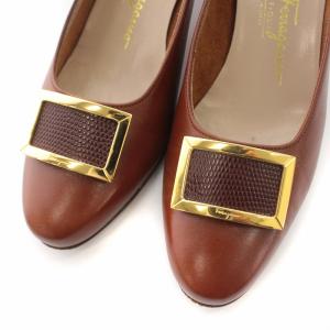 Salvatore Ferragamo BOUTIQUE ブティック パンプス ヒール ゴールド金具 レザー 6B 23.5cm 茶 ブラウン