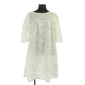 チュニック ブラウス 七分袖 プルオーバー レース 刺繍 40 白 ホワイト