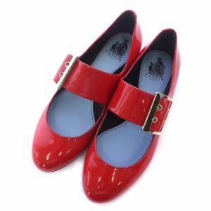 LANVIN パンプス 牛革 ラウンドトゥ チャンキーヒール ベルト 361/2 23.5cm 赤 レッド