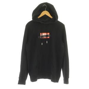スウェットパーカー 長袖 プルオーバー ロゴプリント エナメル M 黒 ブラック