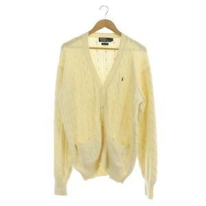 カーディガン ニット 長袖 Vネック ケーブル編み ポニー刺繍 M アイボリー
