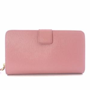 PRADA 長財布 サフィアーノ レザー ラウンドファスナー ロゴ ピンク 1ML348