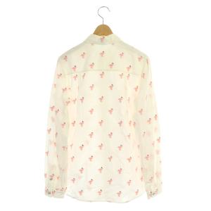 MARC JACOBS シャツ 長袖 総柄 フラミンゴ刺繍 ビジュー ラインストーン スナップボタン 0 アイボリー ピンク