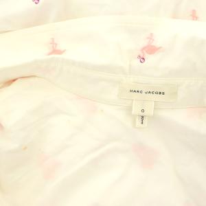 MARC JACOBS シャツ 長袖 総柄 フラミンゴ刺繍 ビジュー ラインストーン スナップボタン 0 アイボリー ピンク
