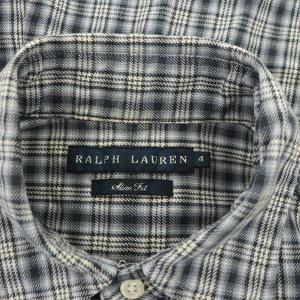 RALPH LAUREN シャツ 長袖 チェック フリル 4 紺 ネイビー