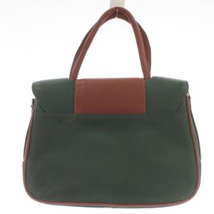 Longchamp ハンドバッグ レザー ロゴ 緑 グリーン 茶 ブラウン