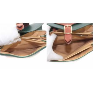 Longchamp ハンドバッグ レザー ロゴ 緑 グリーン 茶 ブラウン