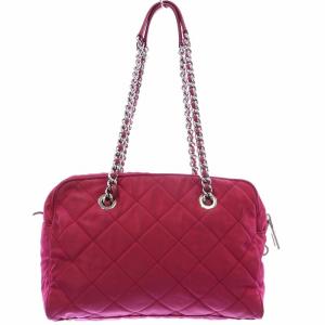 PRADA ハンドバッグ ナイロン キルティング チェーン 三角プレート ロゴ ファスナー ピンク
