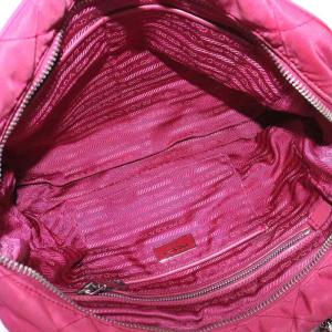 PRADA ハンドバッグ ナイロン キルティング チェーン 三角プレート ロゴ ファスナー ピンク