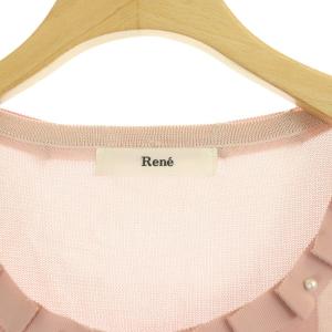 René パールボタン リボン カーディガン ニット 長袖 36 ピンク