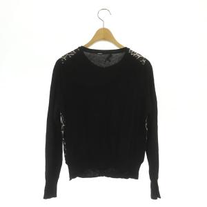 PAULE KA カーディガン ニット 長袖 クルーネック レオパード柄 切替 S 黒 ブラック