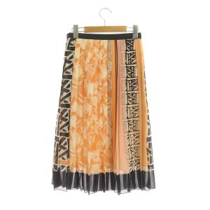 ANAYI プリーツスカート ロング 総柄 シフォン 34 オレンジ