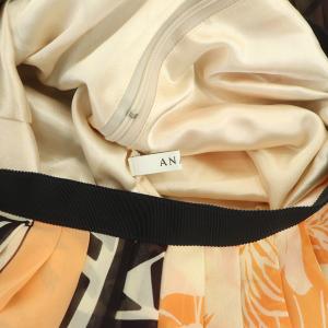ANAYI プリーツスカート ロング 総柄 シフォン 34 オレンジ