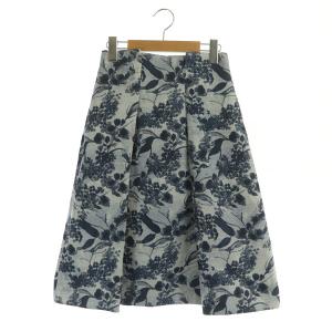 スカート ロング フレア タック ジャガード 花柄 36 紺 ネイビー