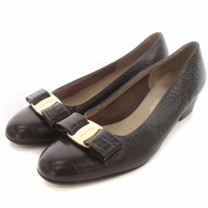 パンプス ヴァラ ゴールドプレート レザー 7 25cm 茶 ブラウン