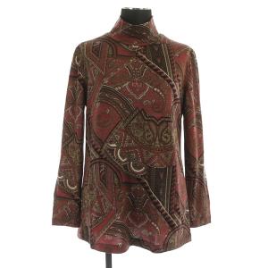 カットソー ニット 長袖 ハイネック ペイズリー柄 総柄 ウール 9 赤 レッド