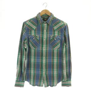 ウエスタンシャツ 長袖 チェック コットン M 青 緑 グリーン ブルー