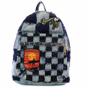 リュックサック デイパック デニム パッチワーク スパンコール 刺繍 ファスナー インディゴ 紺 ネイビー