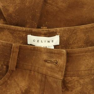 CELINE テーパードパンツ ユーズド加工 総柄 ストレッチ 38 茶 ブラウン