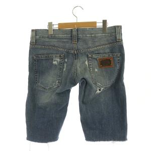 DOLCE&GABBANA 12SLIM デニムハーフパンツ ショートパンツ ロゴプレート ダメージ加工 カットオフ イタリア製 46 青 ブルー