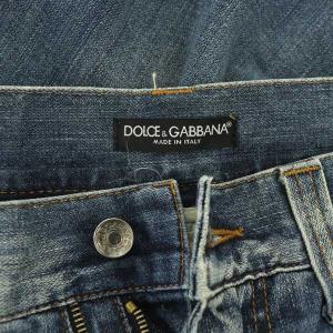 DOLCE&GABBANA 12SLIM デニムハーフパンツ ショートパンツ ロゴプレート ダメージ加工 カットオフ イタリア製 46 青 ブルー