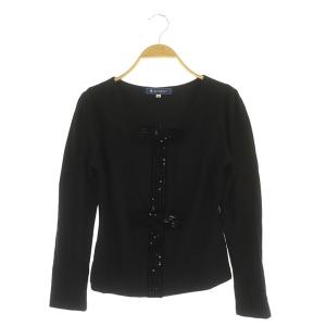 カーディガン ニット 長袖 スパンコール リボン ベルベット 38 黒 ブラック