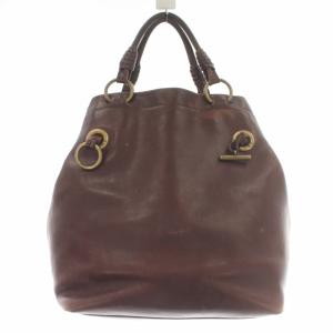 CELINE ヴィンテージ ハンドバッグ レザー 巾着型 金具 ロゴ 茶 ブラウン