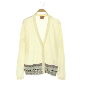 カーディガン ニット 長袖 Vネック 装飾 ビジュー M アイボリー