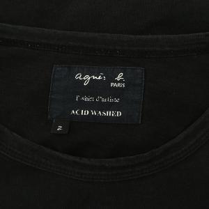 agnes b. ACID WASHED Tシャツ カットソー 半袖 プリント ボーダー 2 黒 ブラック