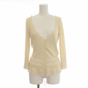 カーディガン 長袖 レース 絹 シルク混 L 白 ホワイト