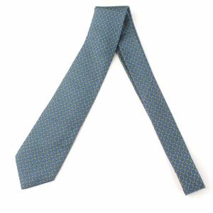 HERMES ネクタイ レギュラータイ 絹 シルク 総柄 青 ブルー